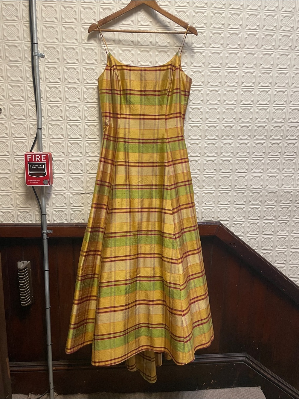 Vintage 90s/Y2k Women’s Yellow Plaid A-Line Slip Dress